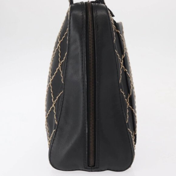 CHANEL Wild stitch Hand Bag Lamb Skin Black CC Auth BA8410 - Picture 6 of 16